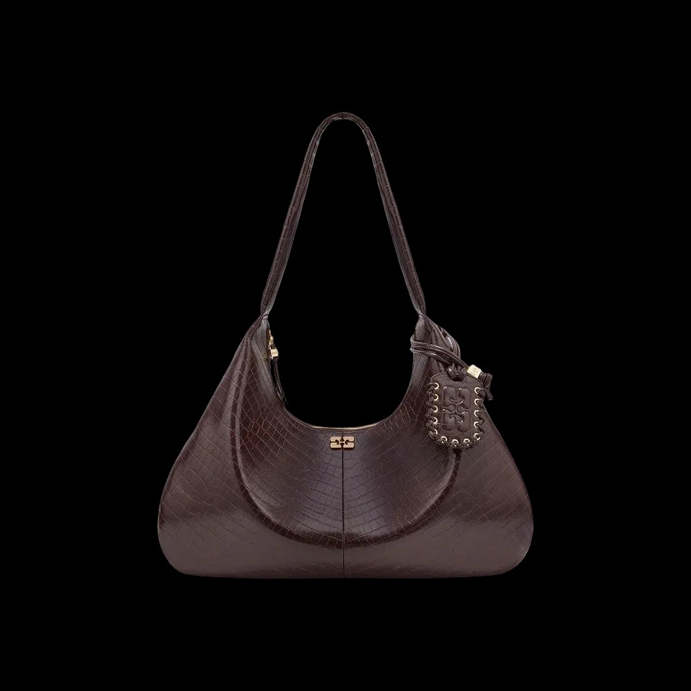 Ganni Brown Croco XXL Hobo Bag	 - HypeFly India View 1