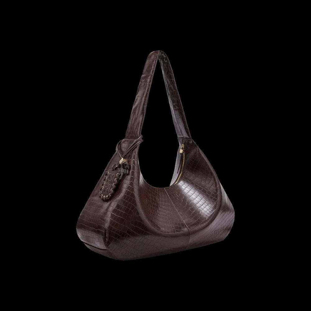 Ganni Brown Croco XXL Hobo Bag	 - HypeFly India View 2