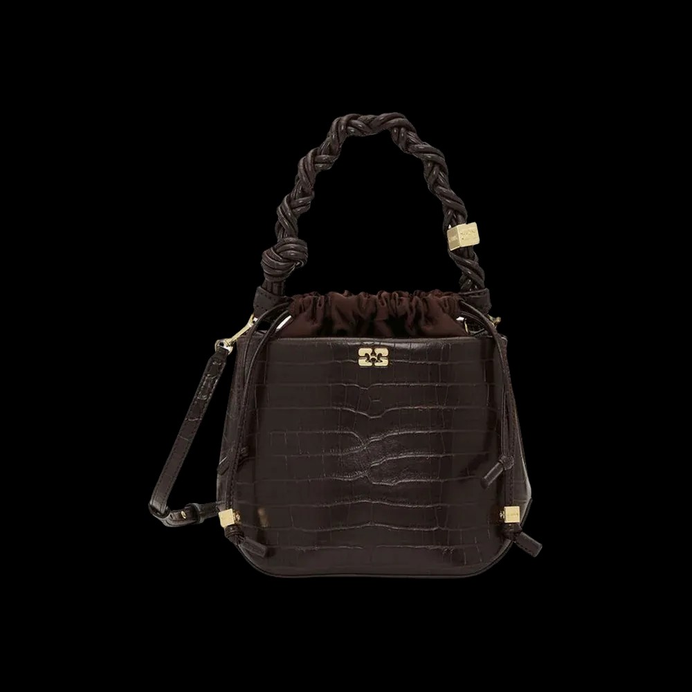 Ganni Brown Croco Bou Bucket Bag	 - HypeFly India View 1