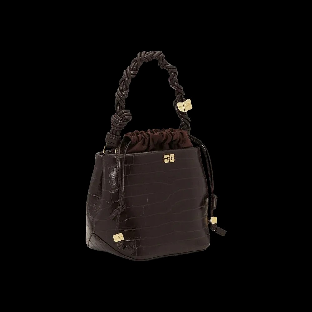 Ganni Brown Croco Bou Bucket Bag	 - HypeFly India View 3