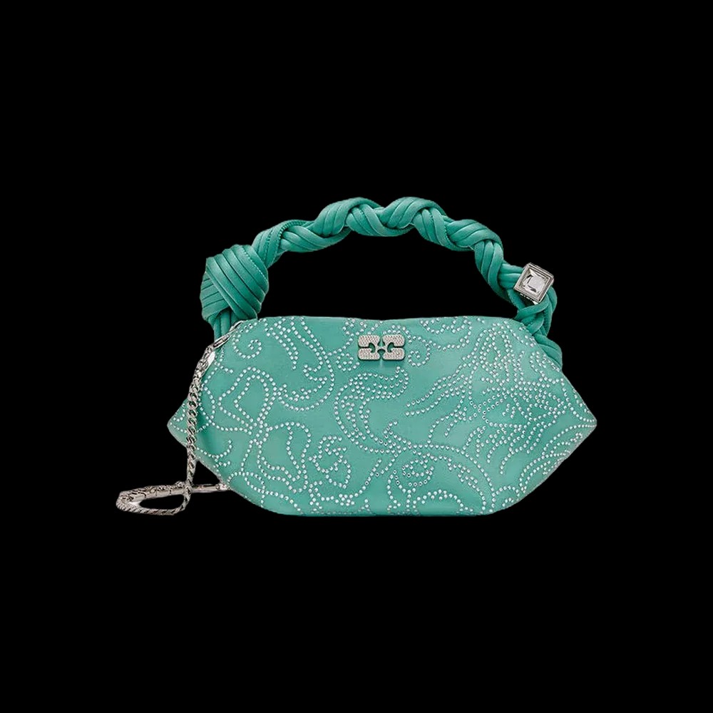 Ganni Green Rhinestone Mini Bou Bag	 - HypeFly India View 1