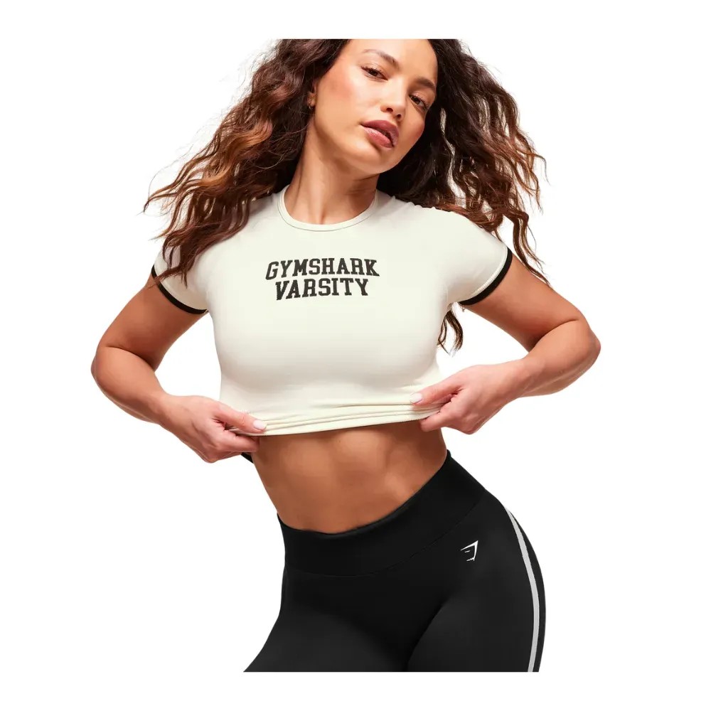 Gymshark Lift Varsity Seamless Midi T-Shirt Soft White - HypeFly India View 3