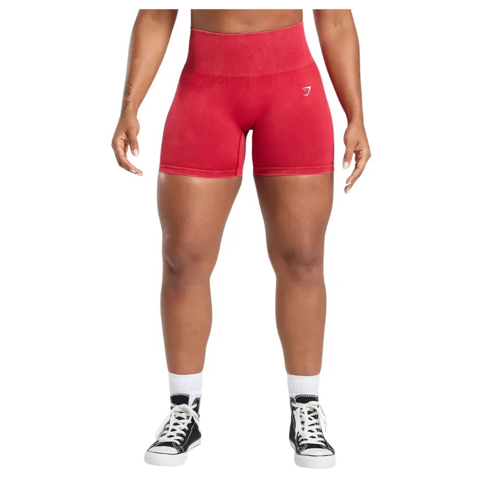 Gymshark Gains Seamless Washed Shorts Carmine Red - HypeFly India View 1