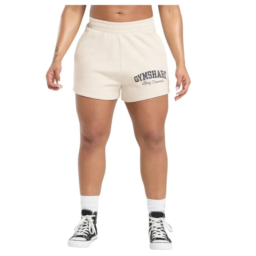Gymshark Lifting Essentials Graphic Brushed 4' Shorts Oat White - HypeFly India View 1