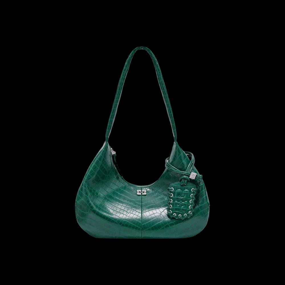 Ganni Green Croco Medium Hobo Bag	 - HypeFly India View 1