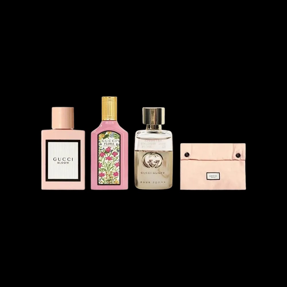 Gucci Eau de Parfum Sample Set (4 Pieces) + Makeup Bag - HypeFly India View 1