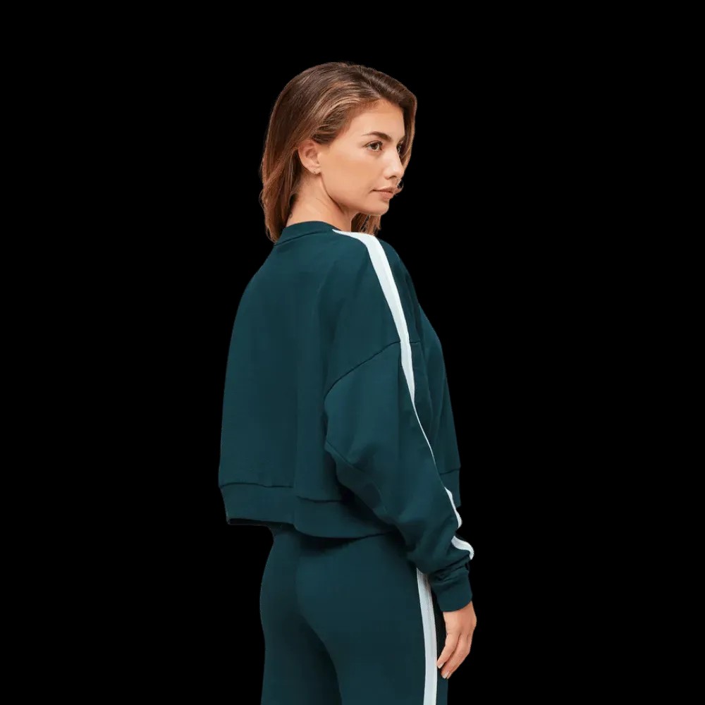 Gymshark Piping Midi Crew Neck Deep Petrol Blue/Smoke Blue/Soft White - HypeFly India View 2
