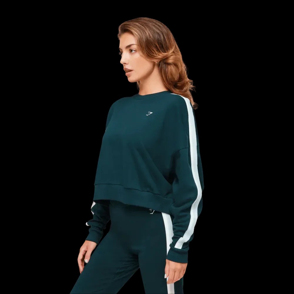 Gymshark Piping Midi Crew Neck Deep Petrol Blue/Smoke Blue/Soft White - HypeFly India View 5