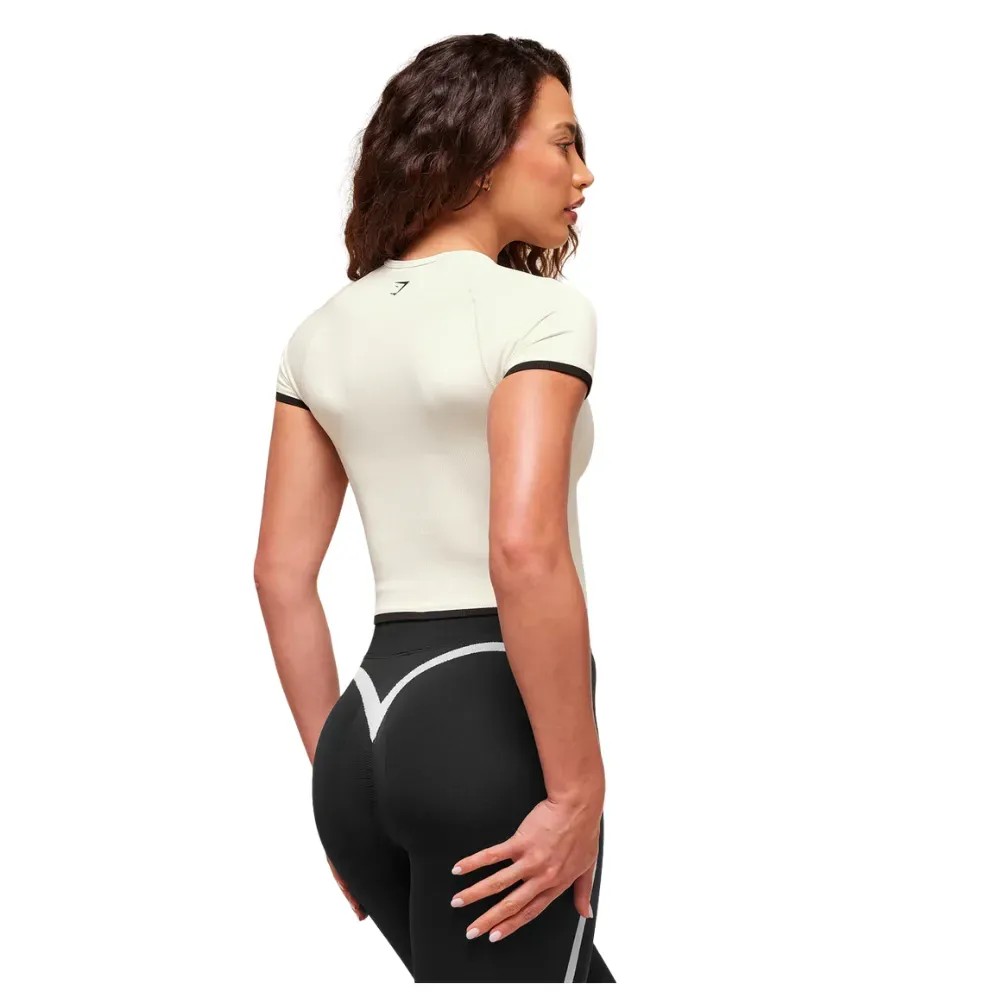 Gymshark Lift Varsity Seamless Midi T-Shirt Soft White - HypeFly India View 4