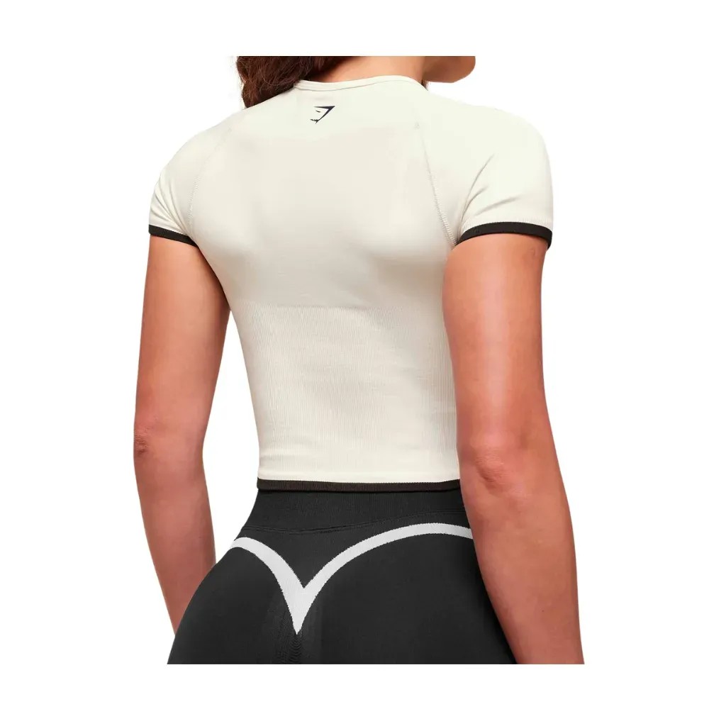 Gymshark Lift Varsity Seamless Midi T-Shirt Soft White - HypeFly India View 2