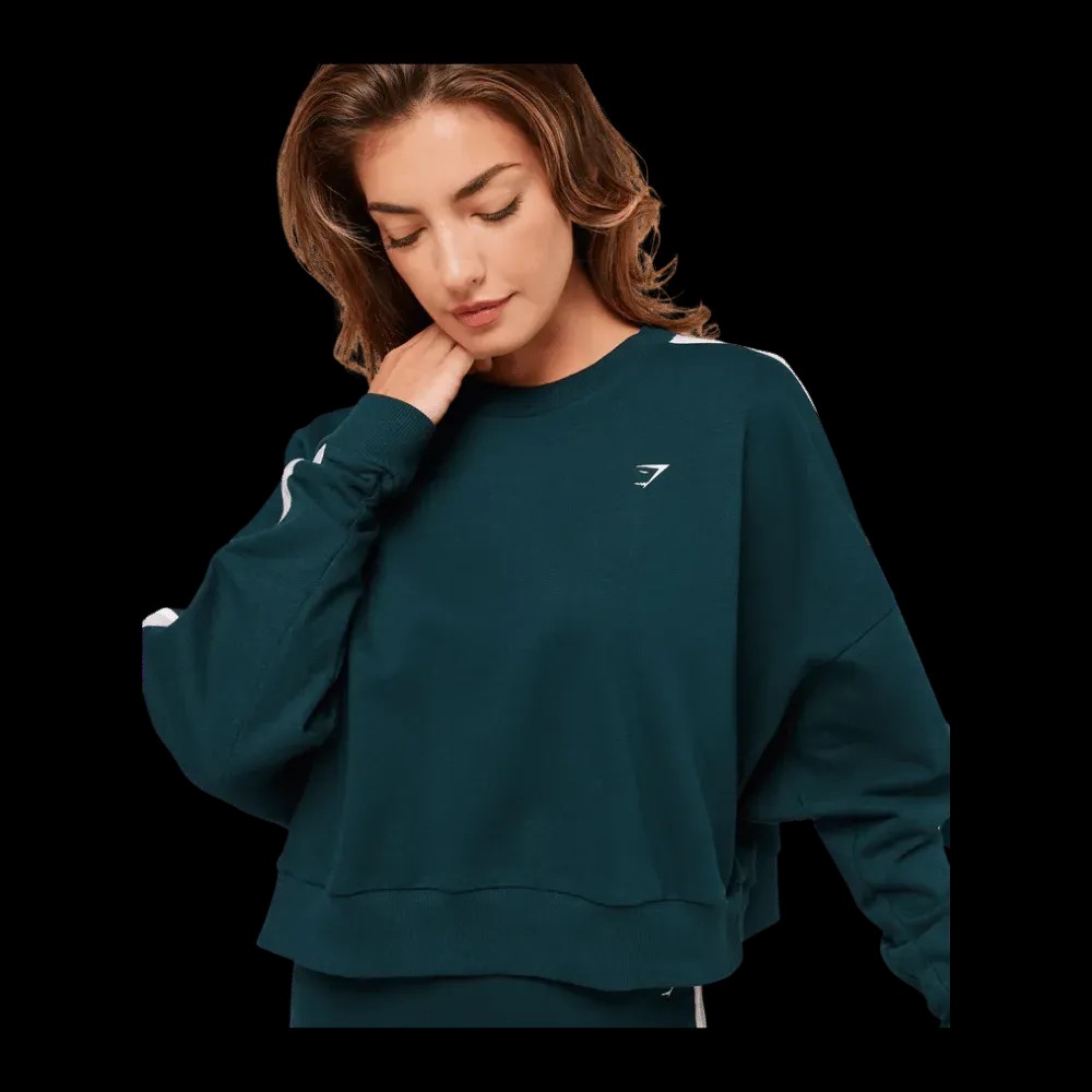 Gymshark Piping Midi Crew Neck Deep Petrol Blue/Smoke Blue/Soft White - HypeFly India View 4