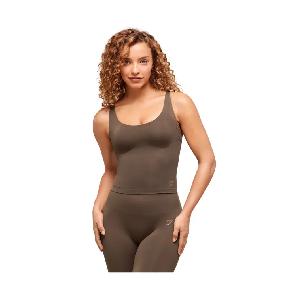 Gymshark Soft Sculpt Tank With Shelf Walnut Brown - HypeFly India View 5