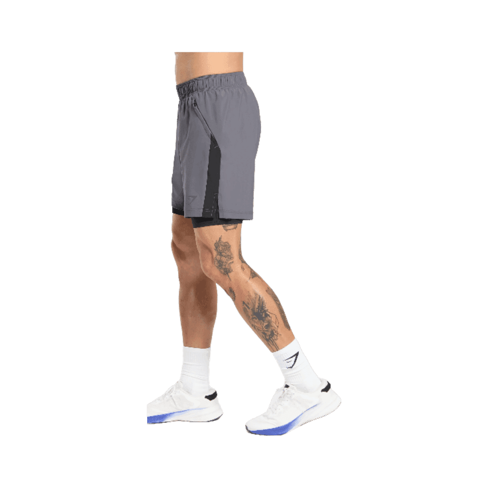Gymshark Sport 7" 2 in 1 Shorts Dark Grey/Black - HypeFly India View 2
