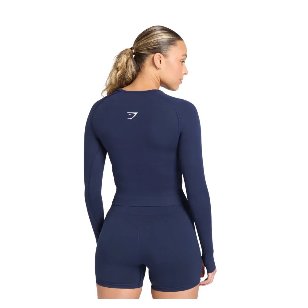 Gymshark Vital Long Sleeve Cut Out Top Heavy Blue/Marl - HypeFly India View 2