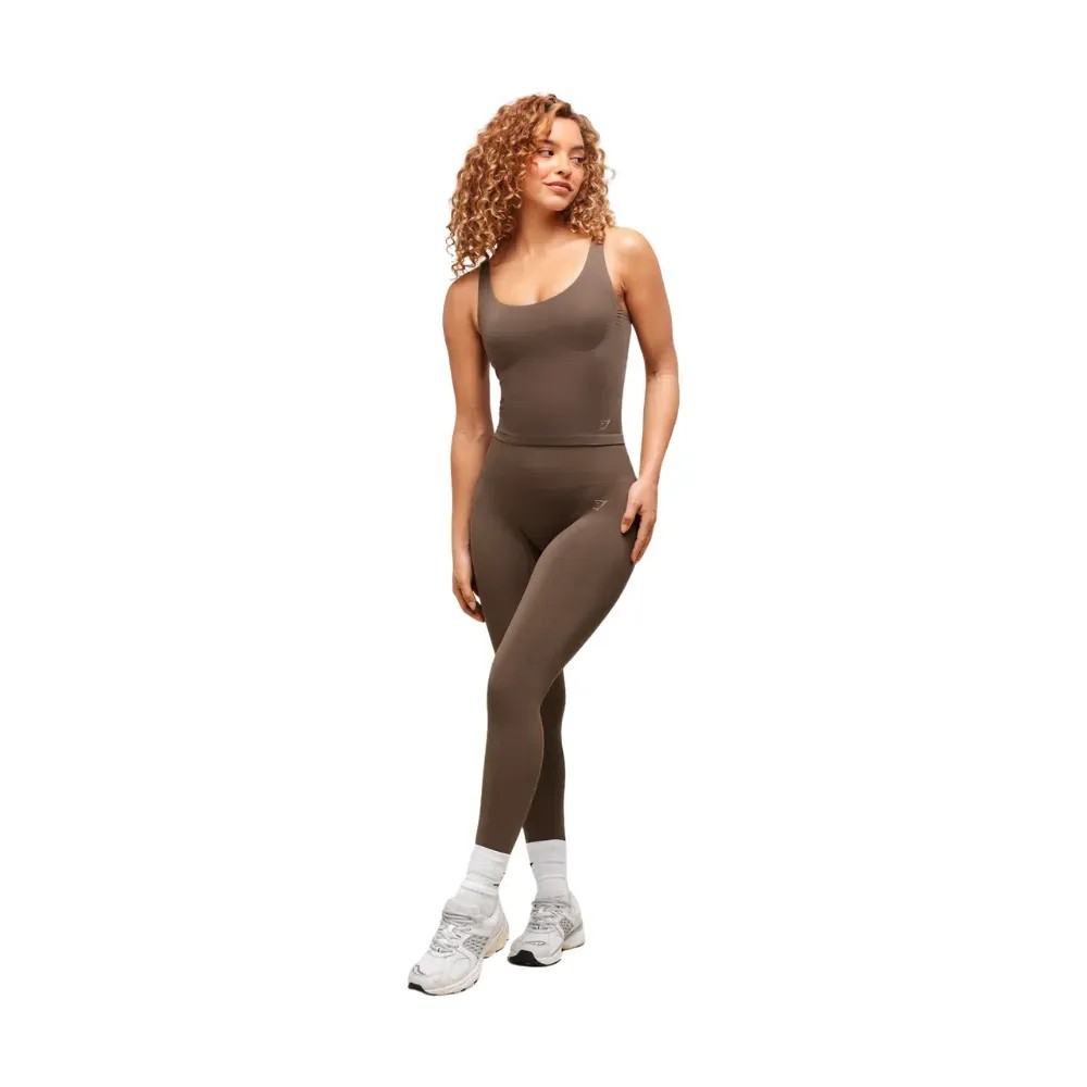 Gymshark Soft Sculpt Tank With Shelf Walnut Brown - HypeFly India View 1