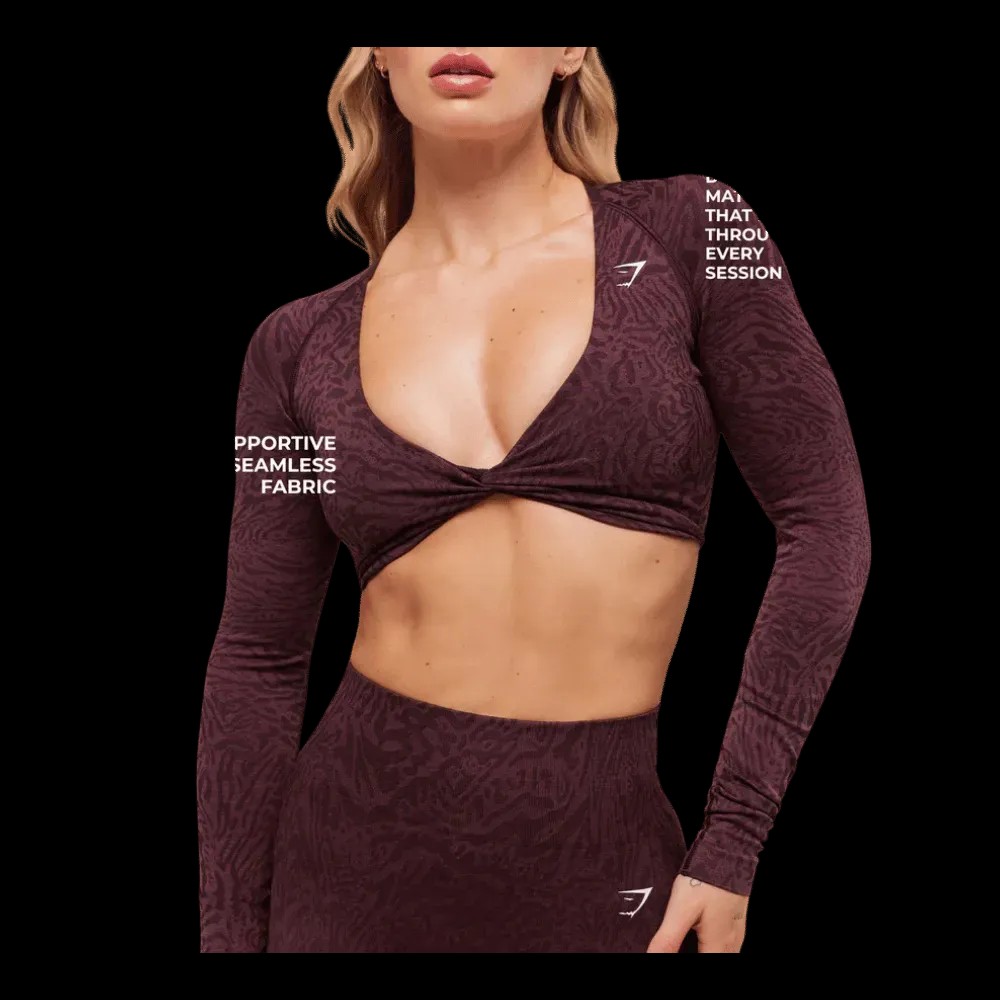 Gymshark Adapt Animal Long Sleeve Crop Top Cherry Purple/Reset Pink - HypeFly India View 2