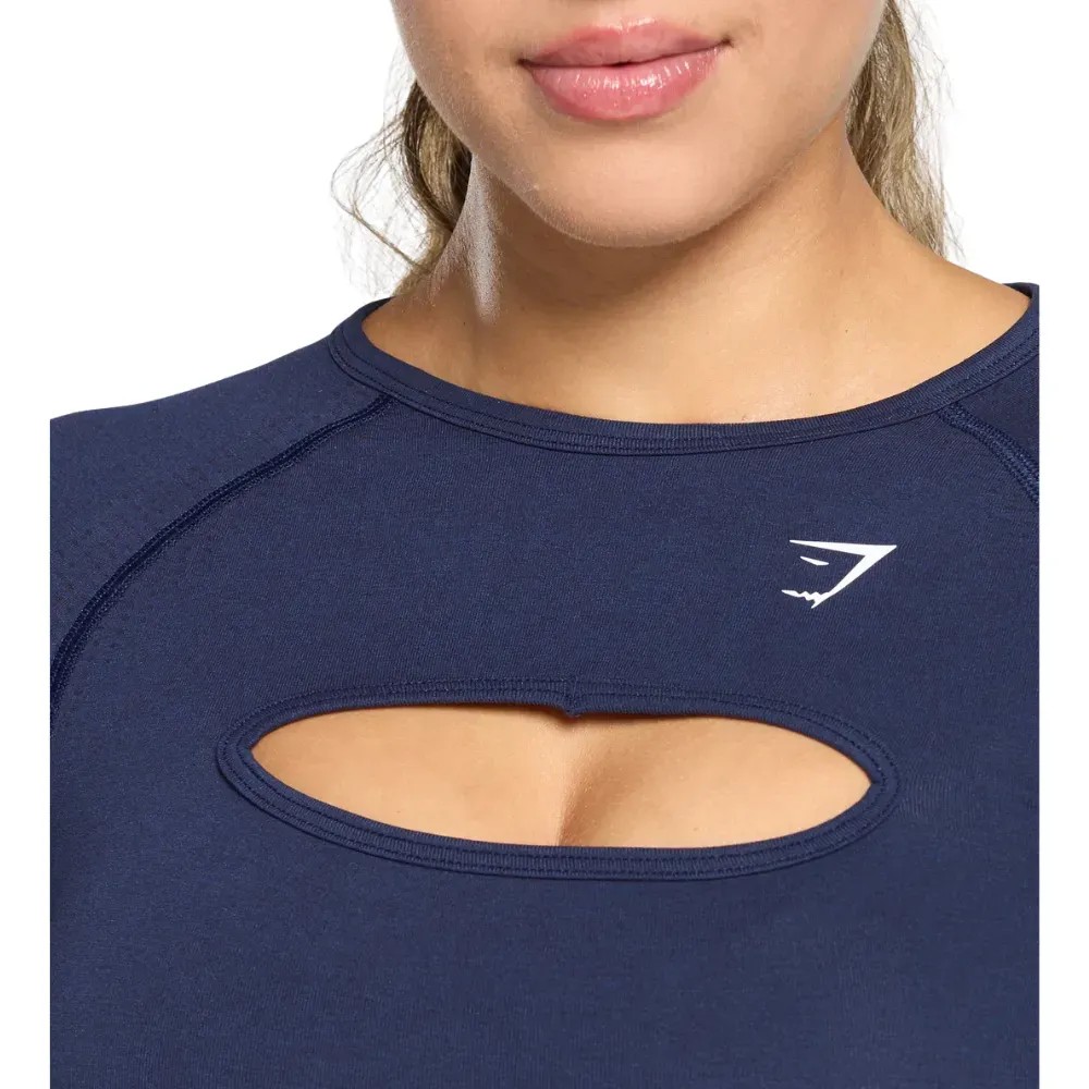 Gymshark Vital Long Sleeve Cut Out Top Heavy Blue/Marl - HypeFly India View 4