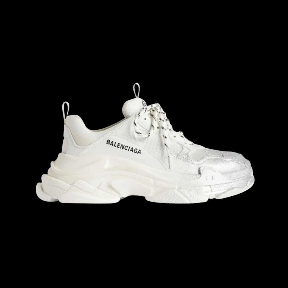 Balenciaga Triple S Glitter Spray Sneaker In Silver - HypeFly India View 1
