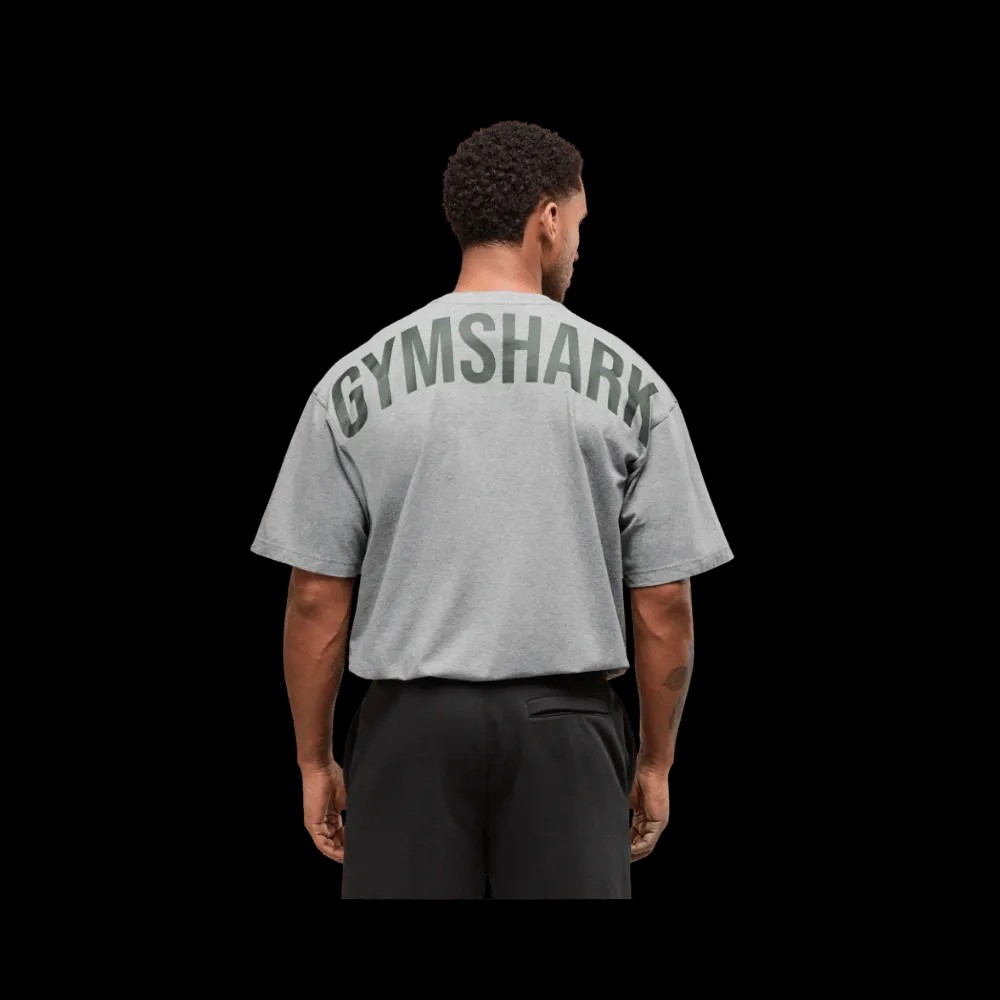 Gymshark Power T-Shirt Oversized Fit Charcoal Core Marl/Trail Green - HypeFly India View 1