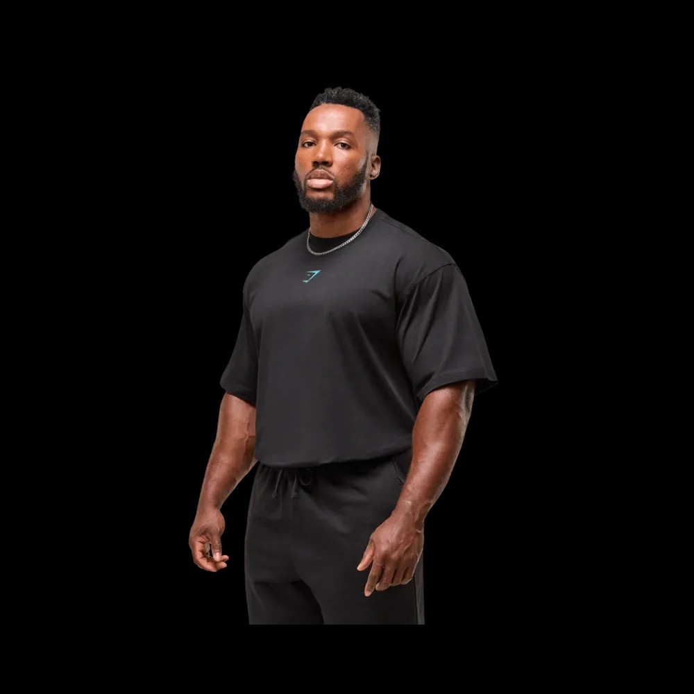 Gymshark Power T-Shirt Oversized Fit Black/Brand Blue - HypeFly India View 3