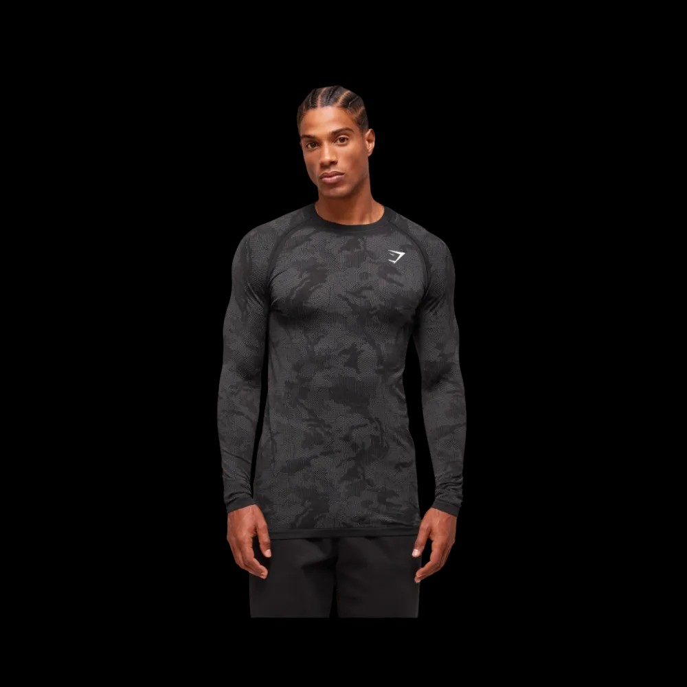 Gymshark Geo Seamless Long Sleeve T-Shirt Slim Fit Black - HypeFly India View 5