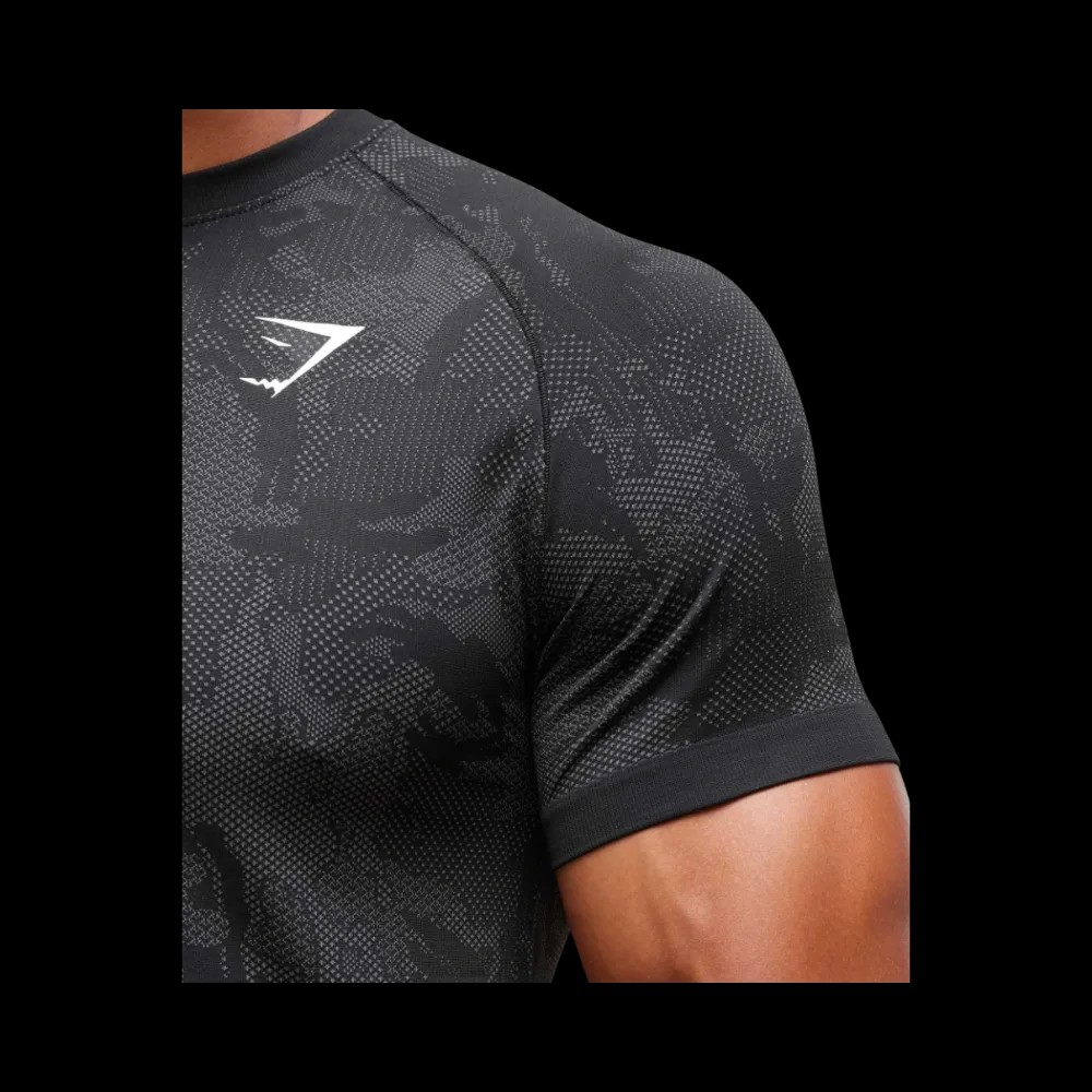 Gymshark Geo Seamless T-Shirt Slim Fit Black/Charcoal Grey - HypeFly India View 5