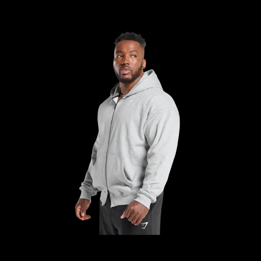 Gymshark Power Zip Up Hoodie Oversized Fit Light Grey Core Marl - HypeFly India View 4