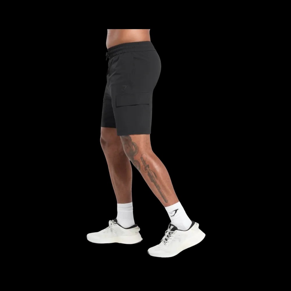 Gymshark Stretch Woven Cargo Shorts Regular Fit Black - HypeFly India View 2