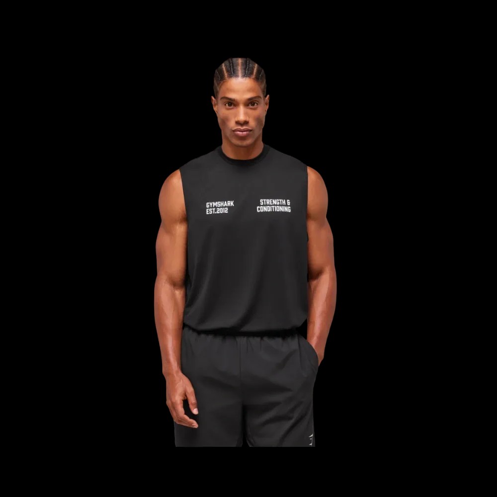 Gymshark GFX Conditioning 5 OS Synthetic Cut Off Oversized Fit Black - HypeFly India View 2