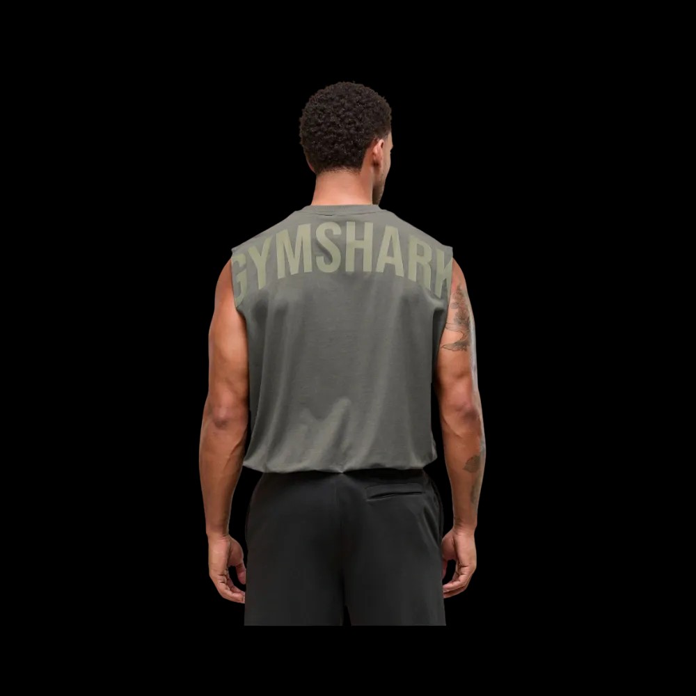 Gymshark Power Cut Off Tank Oversized Fit Strength Green - HypeFly India View 2