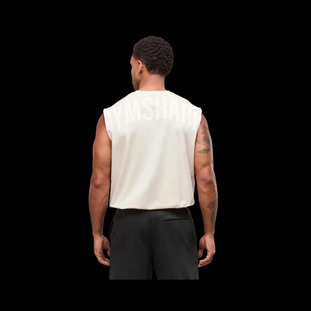 Gymshark Power Cut Off Tank Oversized Fit Oat White - HypeFly India View 4