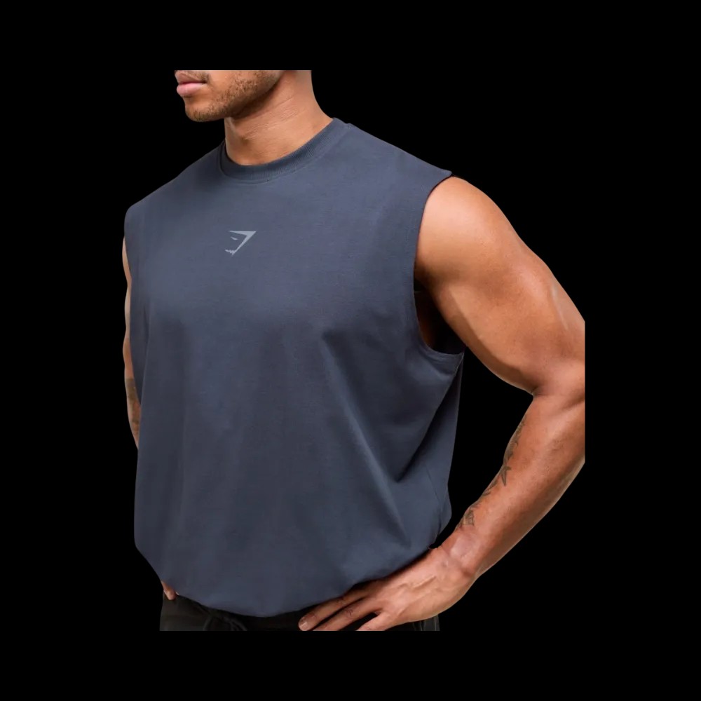 Gymshark Power Cut Off Tank Oversized Fit Heavy Blue - HypeFly India View 5