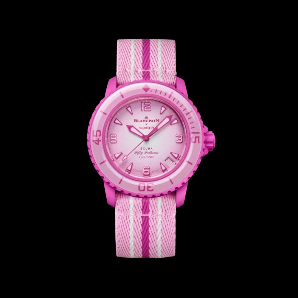 Blancpain x Swatch Bioceramic Scuba Fifty Fathoms Ccollection Pink Ocean - HypeFly India View 1