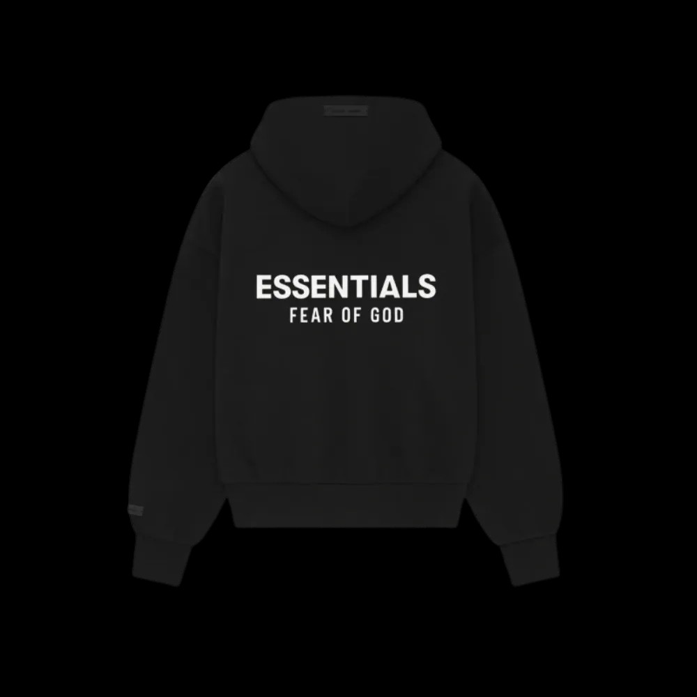 Fear Of God Essentials SS25 Classic Full Zip Up Hoodie Jet Black - HypeFly India View 1