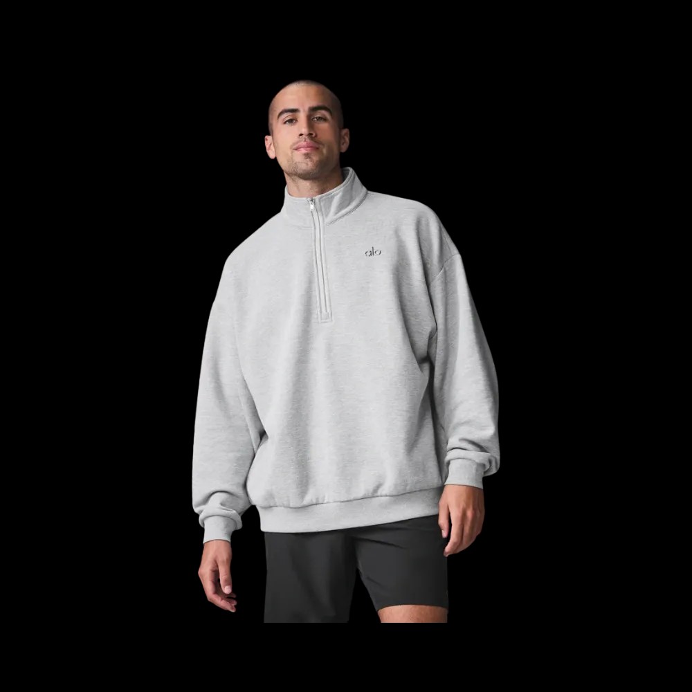Alo Men's Accolade 1/4 Zip Pullover Athletic Heather Grey - HypeFly India View 3