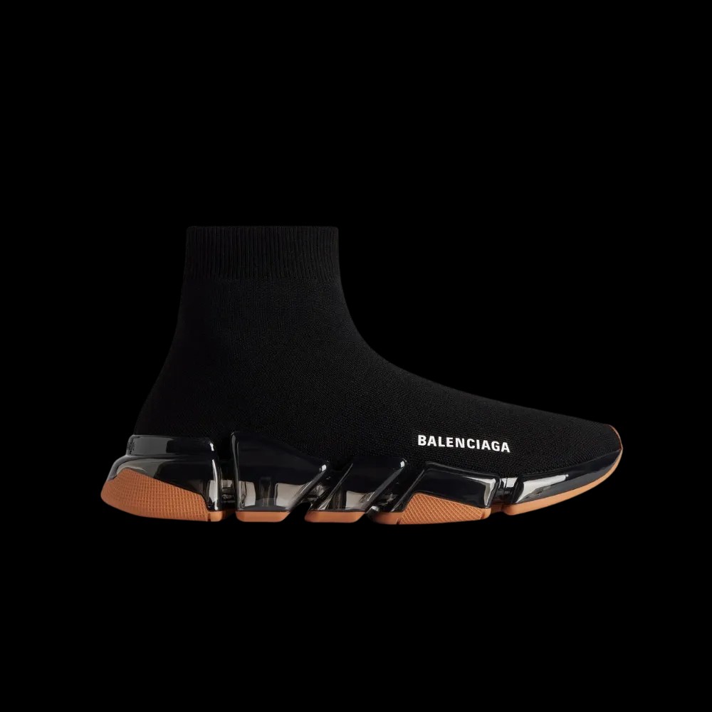 Balenciaga Speed 2.0 Full Clear Sole Recycled Knit Sneaker In Black And Orange - HypeFly India View 1