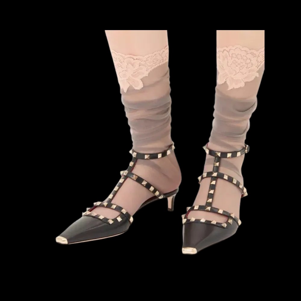 Valentino Rockstud Court Shoes In Kid Leather 40mm Black - HypeFly India View 3