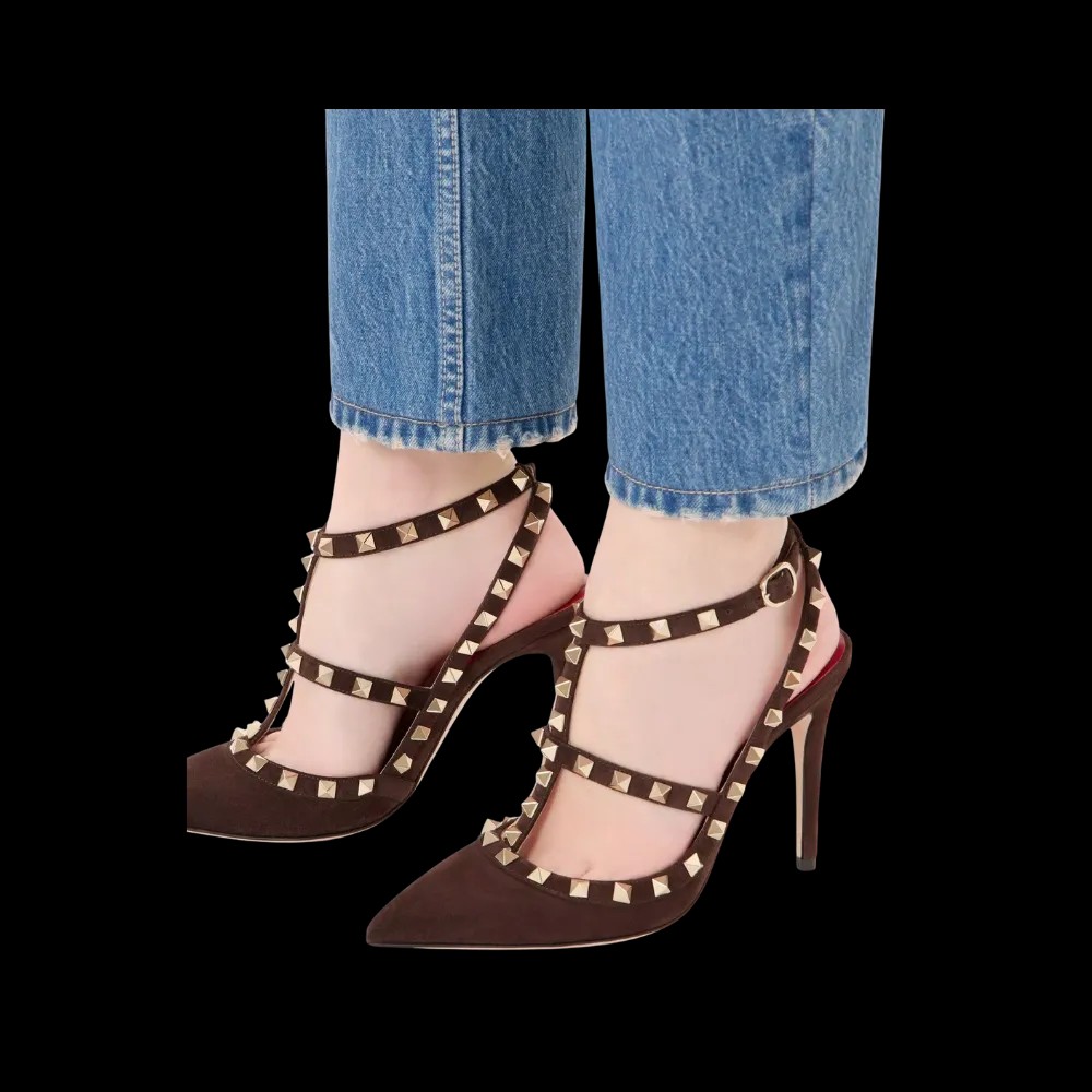 Valentino Rockstud Suede Pumps 100mm Ebony - HypeFly India View 5