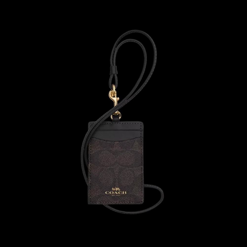 Coach Id Lanyard In Signaure Canvas signature canvas/Gold/Walnut/Black - HypeFly India View 1