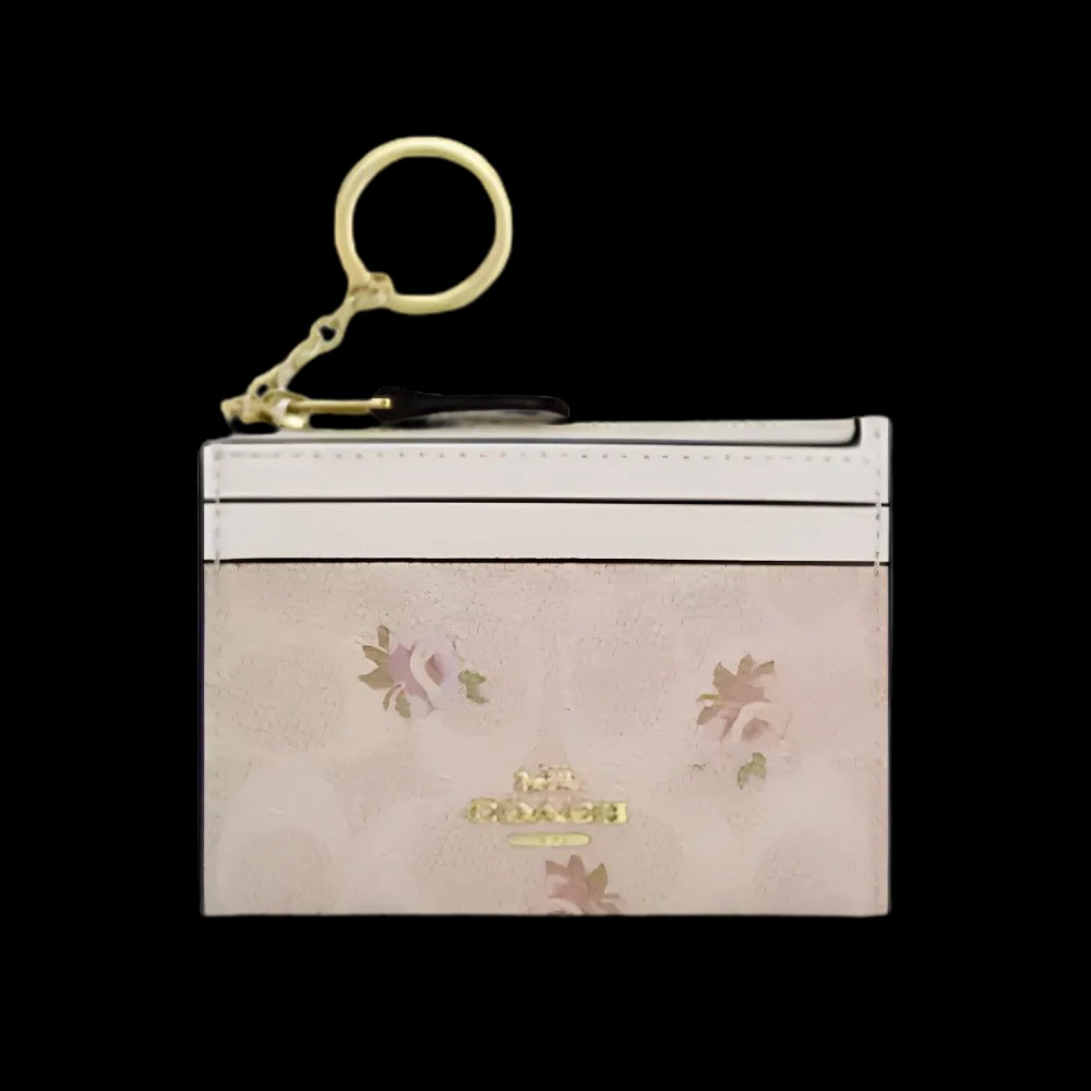 Coach Mini Skinny Id Case In Signature Canvas With Floral Print Gold/Sand Multi - HypeFly India View 1
