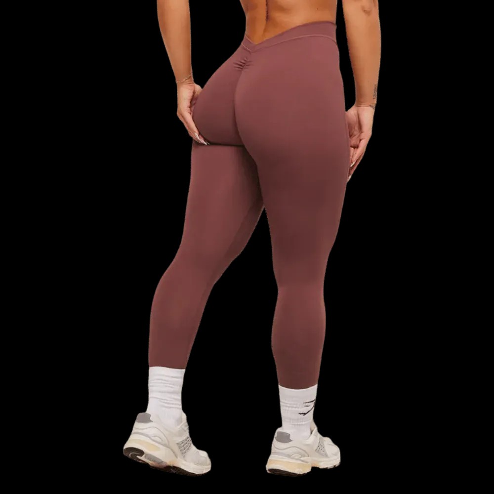 Gymshark Lifting Dipped Waistband Leggings Burgundy Brown - HypeFly India View 3