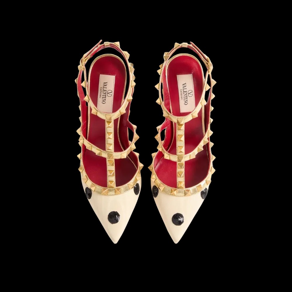 Valentino Rockstud Pump With Plus De Pois Embroidery 100mm Butter - HypeFly India View 2