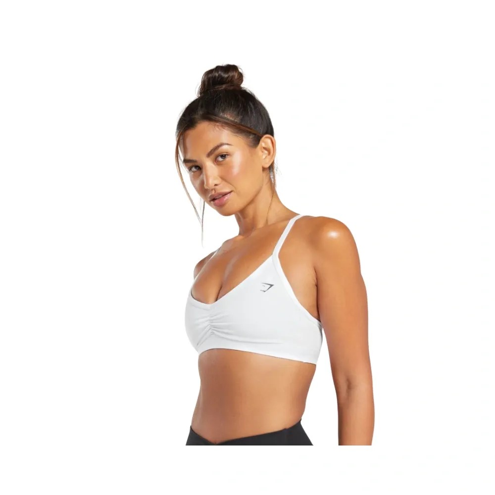 Gymshark Ruched Strappy Sports Bra Light Support White - HypeFly India View 2