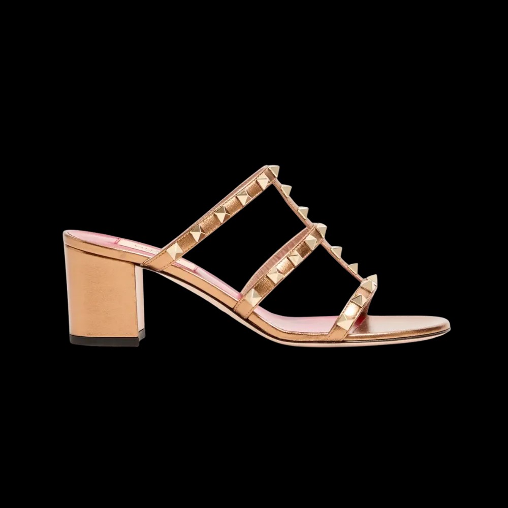 Valentino Rockstud Slide Sandal In Laminated Nappa Leather 60mm Gold - HypeFly India View 1