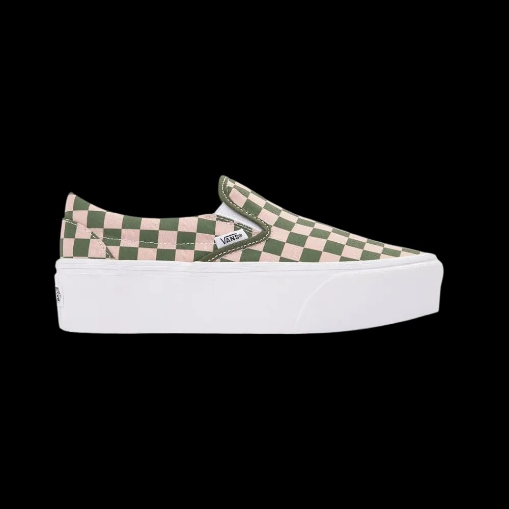 Vans Classic Slip-On Checkerboard Platform Shoe Pine Forest Green - HypeFly India View 1