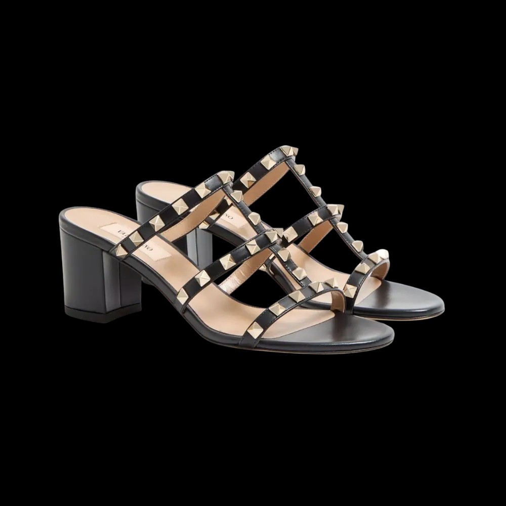 Valentino Rockstud Calfskin Leather Slide Sandal 60mm Black - HypeFly India View 3