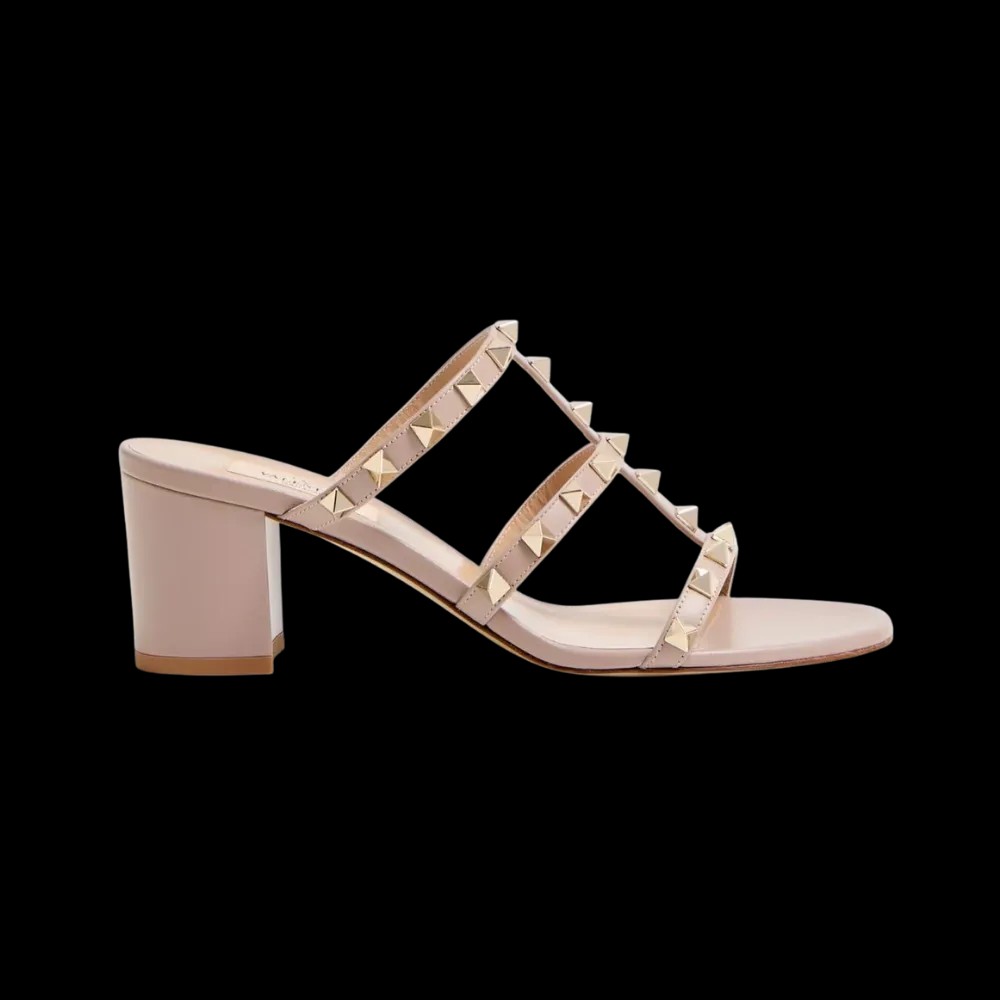 Valentino Rockstud Calfskin Leather Slide Sandal 60mm Poudre - HypeFly India View 1