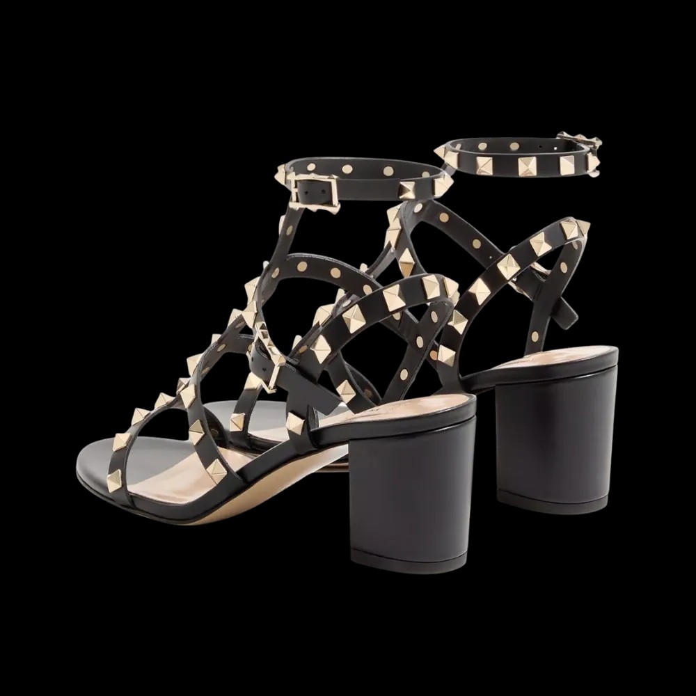 Valentino Rockstud Calfskin Ankle Strap Sandal 60mm Black - HypeFly India View 4