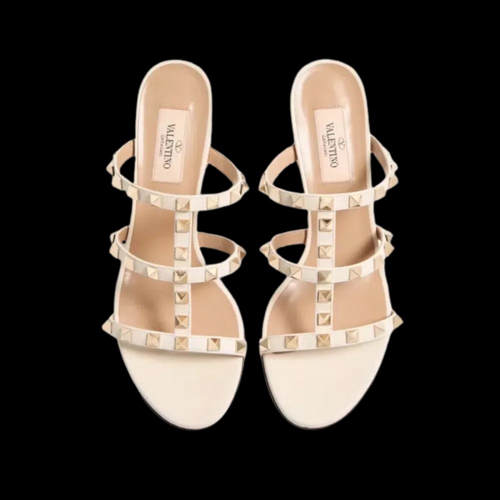 Valentino Rockstud Calfskin Leather Slide Sandal 60mm Light Ivory - HypeFly India View 2