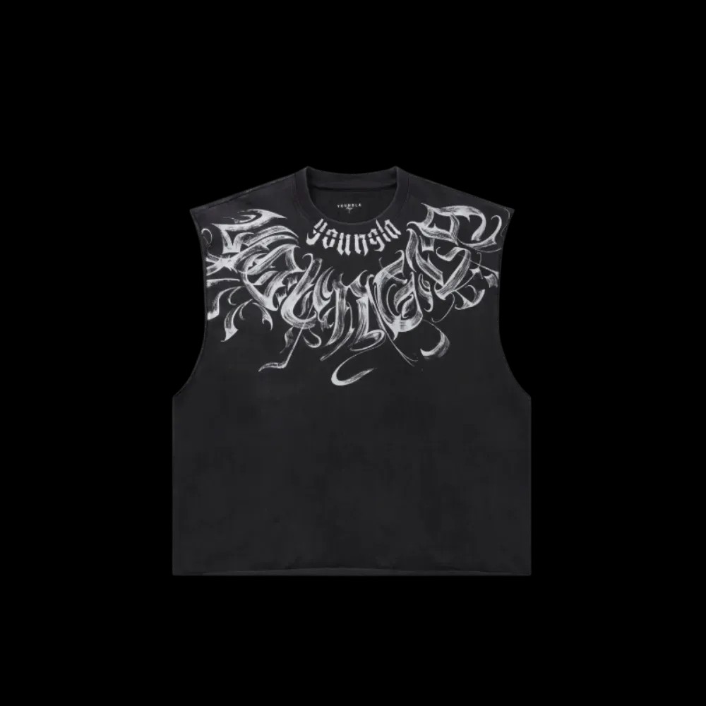 Young LA Scripted Cut-Off Black Wash - HypeFly India View 1